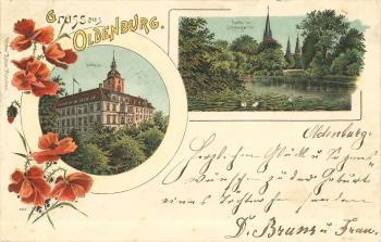 Postkarte „Gruss aus Oldenburg”, verschickt am 8. September 1898 © Landesmuseum Kunst & Kultur Oldenburg Postkarte „Gruss aus Oldenburg”, verschickt am 8. September 1898 © Landesmuseum Kunst & Kultur Oldenburg