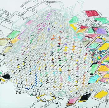 THOMAS BAYRLE. FRÖHLICH SEIN! (12. Februar – 10. Mai 2026), Thomas Bayrle, Roll over Smartfon I, 2019, Acryl und Digitaldruck auf Leinwand, 200 x 200 x 2 cm © Städtische Galerie im Lenbachhaus und Kunstbau München, Sammlung KiCo, © Thomas Bayrle, VG Bild-Kunst, Bonn 2025, Foto: Wolfgang Günzel THOMAS BAYRLE. FRÖHLICH SEIN! (12. Februar – 10. Mai 2026), Thomas Bayrle, Roll over Smartfon I, 2019, Acryl und Digitaldruck auf Leinwand, 200 x 200 x 2 cm © Städtische Galerie im Lenbachhaus und Kunstbau München, Sammlung KiCo, © Thomas Bayrle, VG Bild-Kunst, Bonn 2025, Foto: Wolfgang Günzel