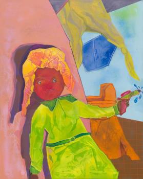 Amna Elhassa, Watergun, 2024, Acryl auf Leinwand, 100 x 80 cm, Foto: Sakhile&Me © Sakhile&Me Amna Elhassa, Watergun, 2024, Acryl auf Leinwand, 100 x 80 cm, Foto: Sakhile&Me © Sakhile&Me