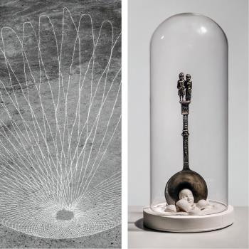 Collage zur Ausstellung ``erden`` aus zwei Werken von Kati Gausmann (links) und Mntuwabantu Mtshilselwa (rechts) © Sievert Stiftung für Wissenschaft und Kultur Collage zur Ausstellung ``erden`` aus zwei Werken von Kati Gausmann (links) und Mntuwabantu Mtshilselwa (rechts) © Sievert Stiftung für Wissenschaft und Kultur