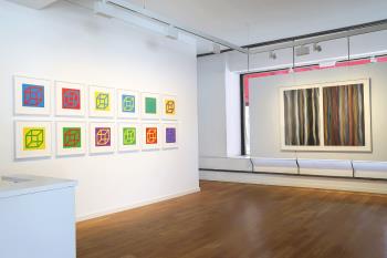 Galerie Boisserée, Ausstellungsansicht Sol LeWitt, ``Open Cube in Color on Color``, Farblinolschnitte 2003 & ``Brushstrokes in Different Colors in Two Directions``, Farbaquatintaradierungen 1993 © Galerie Boisserée, Köln und VG Bild-Kunst, Bonn 2026 Galerie Boisserée, Ausstellungsansicht Sol LeWitt, ``Open Cube in Color on Color``, Farblinolschnitte 2003 & ``Brushstrokes in Different Colors in Two Directions``, Farbaquatintaradierungen 1993 © Galerie Boisserée, Köln und VG Bild-Kunst, Bonn 2026